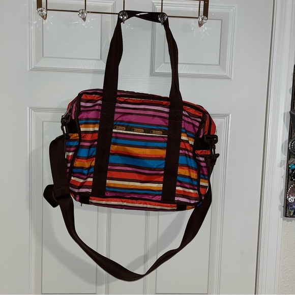 Lesportsac purse vintage computer laptop bag rainbow stripes retro nylon light - Picture 1 of 6